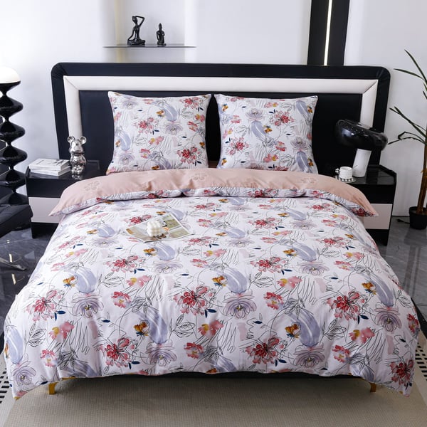 Silkkiä muistuttavat vuodevaatteet 160x200cm kevätkukat roosa