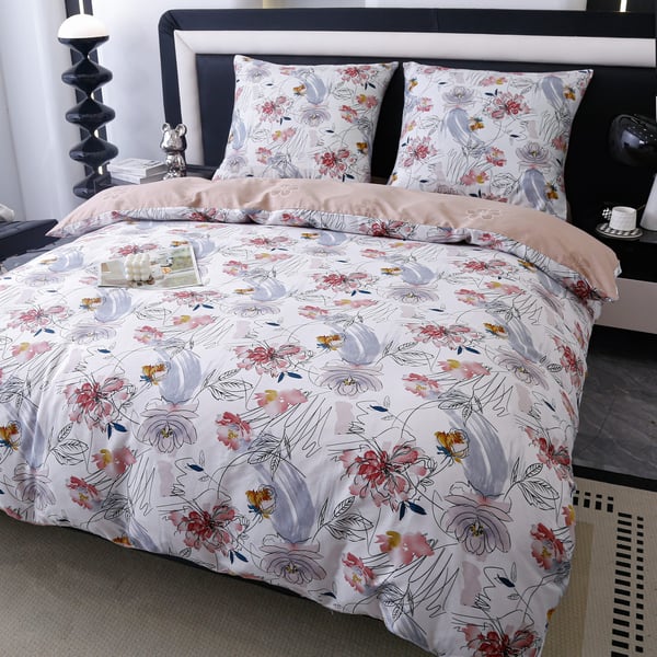 Silkkiä muistuttavat vuodevaatteet 160x200cm kevätkukat roosa
