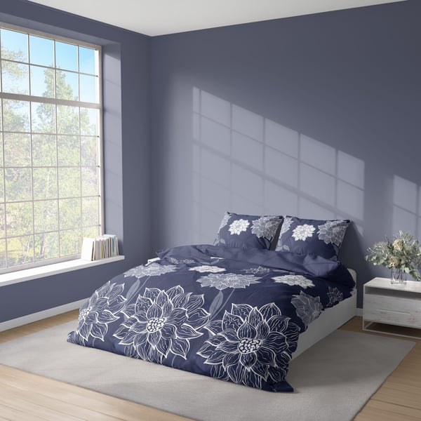 Sängynvaatteet 160x200 satiini microfiber kukat sininen