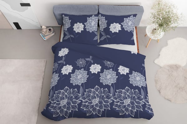 Sängynvaatteet 160x200 satiini microfiber kukat sininen