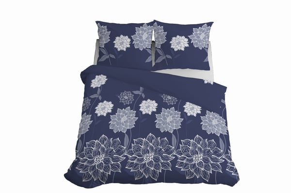 Sängynvaatteet 160x200 satiini microfiber kukat sininen
