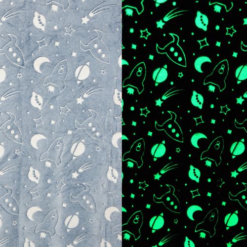 Pimeässä hohtava huopa 150x200 raketteja harmaan fluoresoivan pohjan päällä