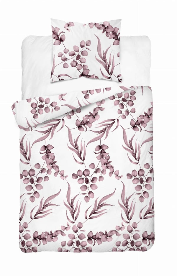 Bomuldssengetøj 140x200 Blomster Blade Lyserød Lyng