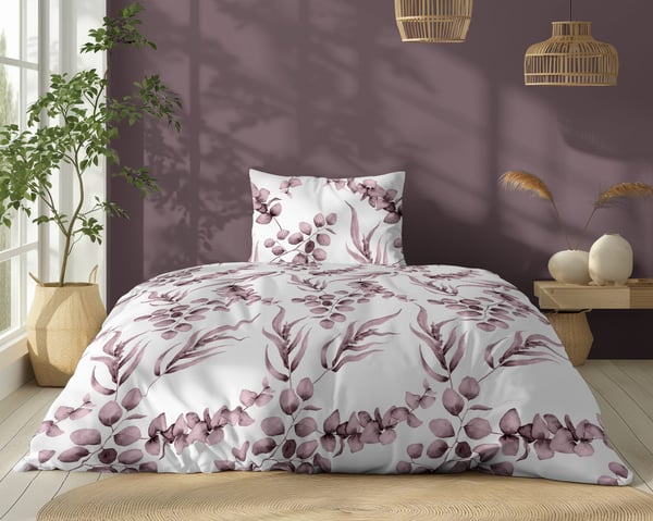 Bomuldssengetøj 140x200 Blomster Blade Lyserød Lyng