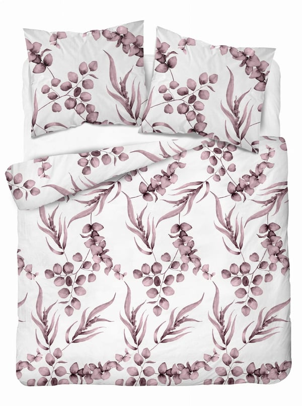 Puuvilla-vuodevaatteet 160x200 kukat lehdet vaaleanpunainen heather Puuvilla-vuodevaatteet 160x200 kukat lehdet vaaleanpunainen heather