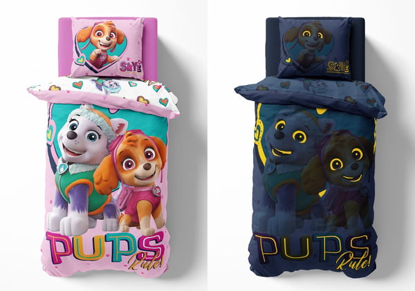 PAW PATROL Koularin nukkumasetit 160x200 cm pinkki ja fosforoivat