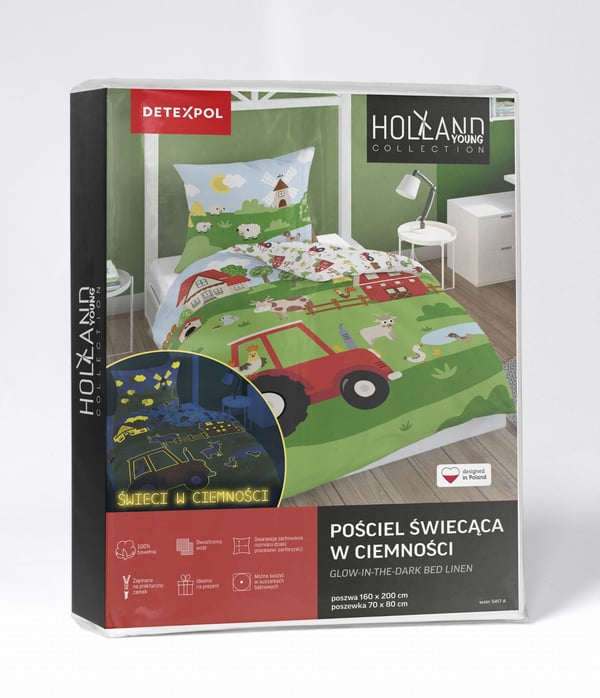 Selvlysende sengetøj 160x200 Rød Landbrugstraktor