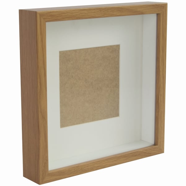 3D-fotoramme, dyb skyggeboks, 23x23 (25x25) cm, firkantet, egetræ
