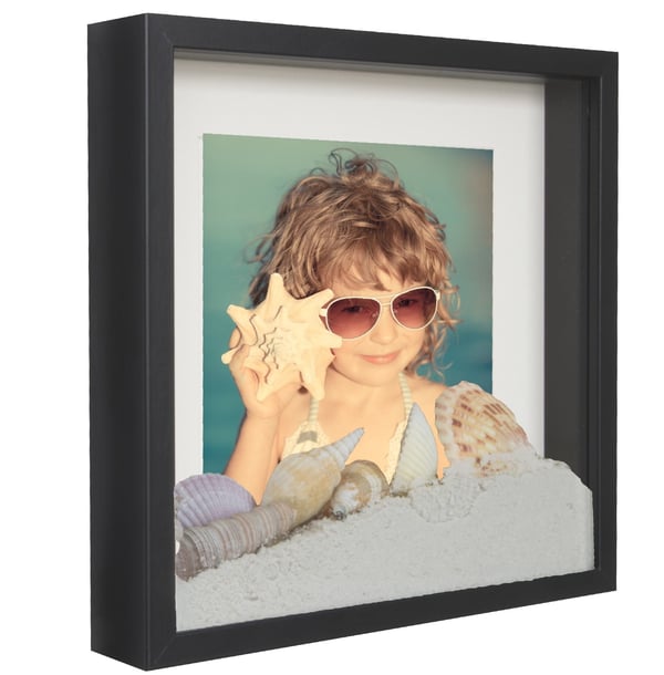 3D-fotoram i låda, djup, rumslig, 23x23 (25x25) cm, fyrkantig, svart