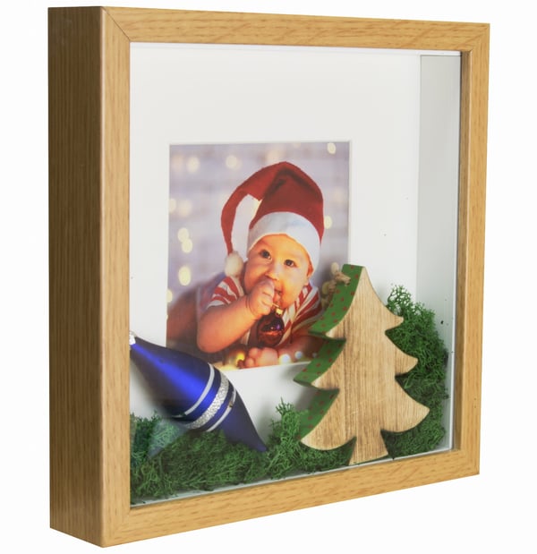 3D-fotoramme, dyb skyggeboks, 23x23 (25x25) cm, firkantet, egetræ