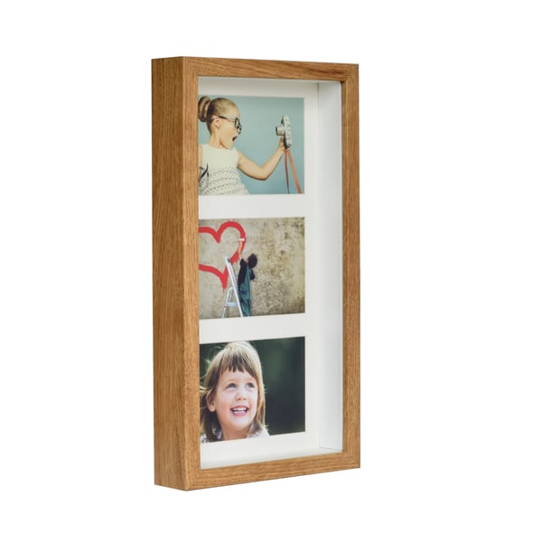 Ram för 3 foton 10x15 3D-galleri med djup rumslig skugglåda 18x35 cm ek