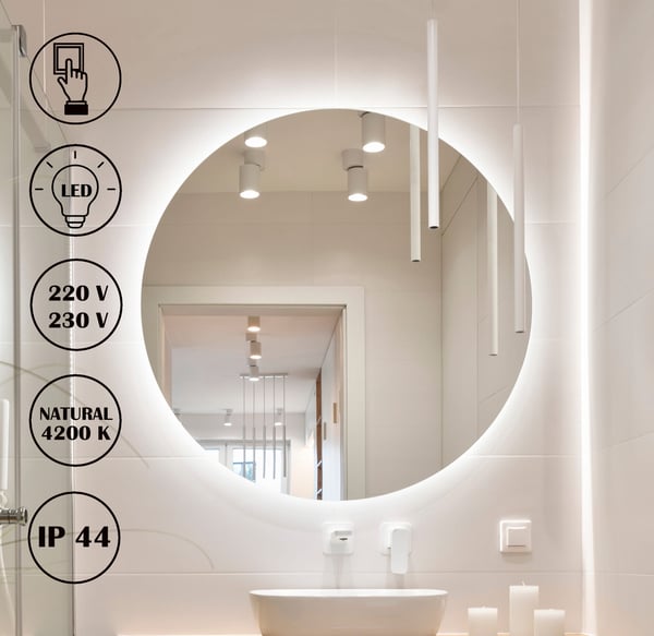 Luna rund badrumsspegel med LED-belysning, diameter 80 cm, IP 44