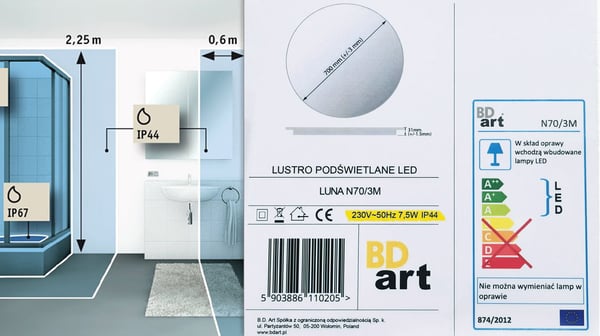 Luna rund badrumsspegel med LED-belysning, diameter 80 cm, IP 44