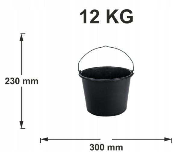 Muovinen rakennusämpäri, 12 litraa, musta