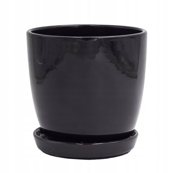 Keramisk blomkruka med fat 13 cm svart