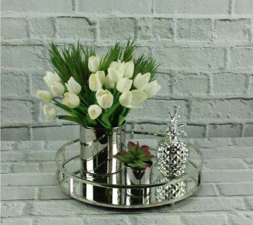 Keramisk cylinderkruka silver 8 cm