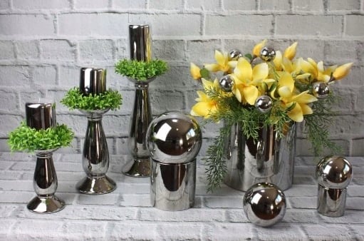 Keramisk cylinderkruka silver 8 cm