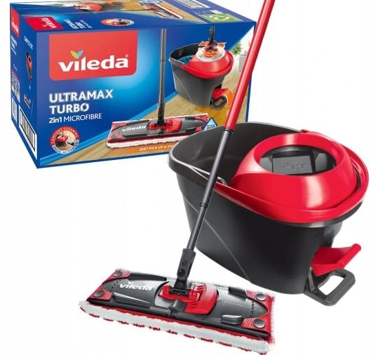 Vileda Ultramax Turbo BOX flad roterende moppe med spand