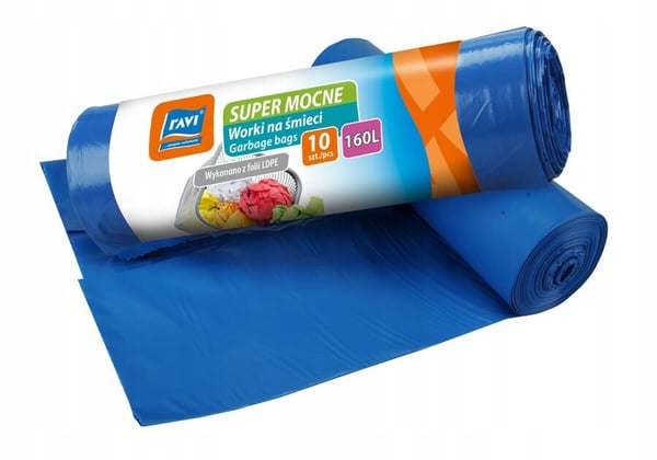Stærke blå affaldsposer, 10 stk., 160 l