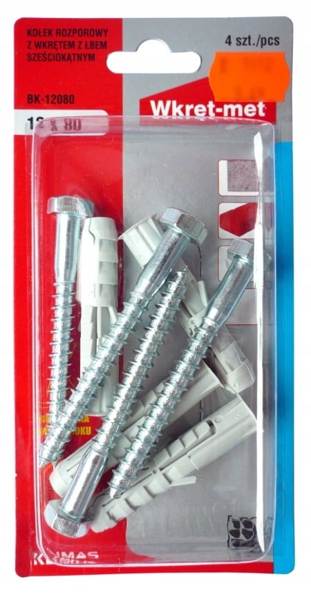 Sekskantede ekspansionsdybler 12x80 4 stk.