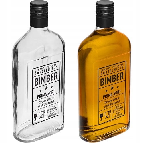 Glasflaske med teksten Bimber Prima Sort 0,5 l