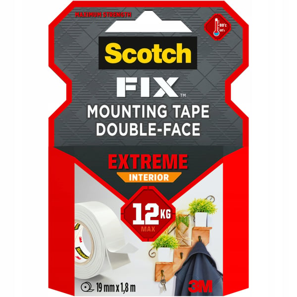 Dobbeltklæbende indvendig monteringstape 19 mm x 1,8 m