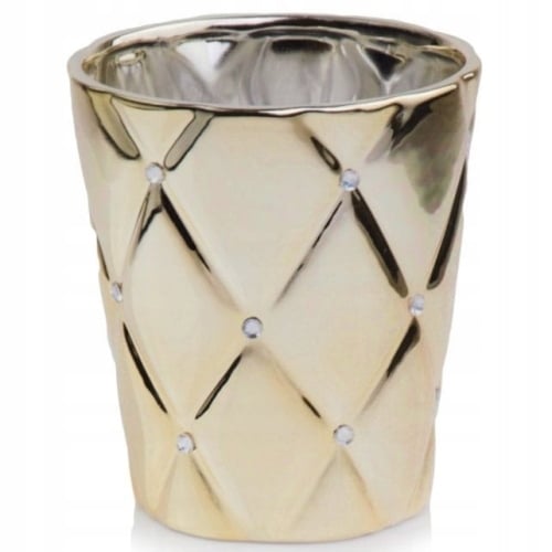 Glamorös keramikblomkruka, guld med zirkoner, 15 cm