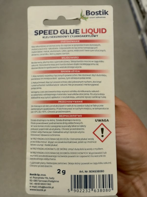 Hurtigtørrende cyanoacrylatlim i en 2 g tube