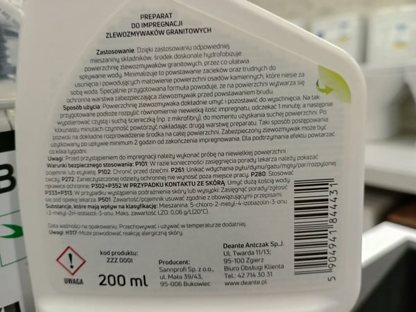 Præparat til imprægnering af granitvaske