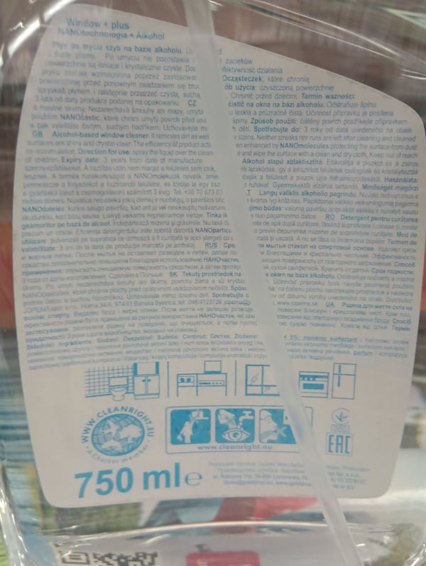 Ikkuna- ja peilipesuaine Window Plus Nano 750 ml