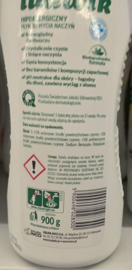 Flydende hypallergen opvaskemiddel Ludwik 900 g