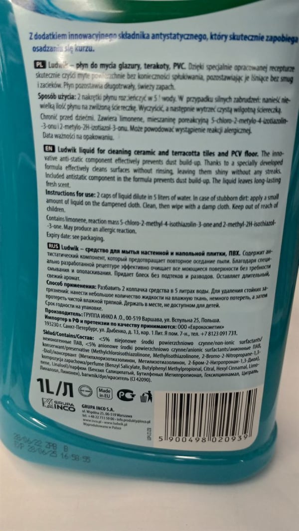 Ludwik Sea Breeze laattojen ja PVC:n puhdistusaine 1 l