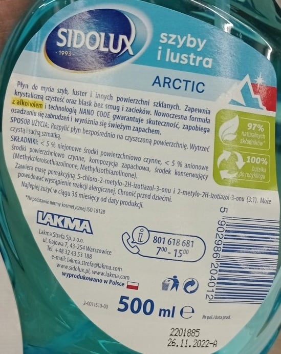 Rensevæske til vinduer og spejle Sidolux Arctic 500 ml