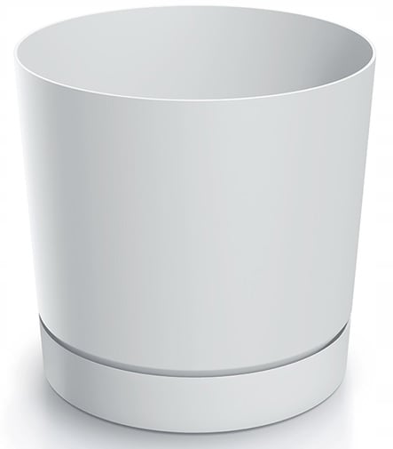 Valkoinen muovinen ruukku alustalla 19 cm Tubo