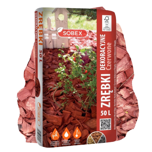 Røde dekorative træflis 50L