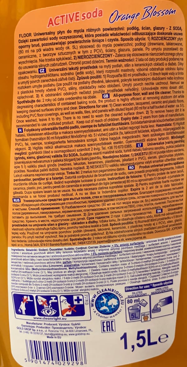 Universalt gulvvaskemiddel appelsin 1,5 l