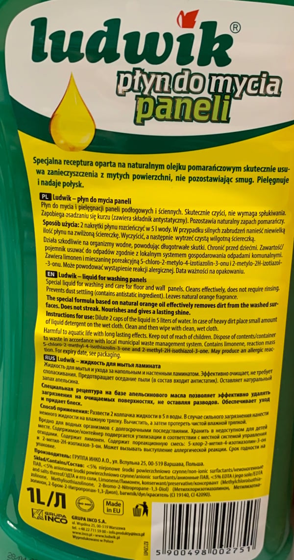 Rengøringsvæske til paneler Ludwik uden striber 1 liter