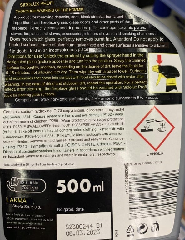 Grillin ja kaminan puhdistusaine Sidolux 750ml
