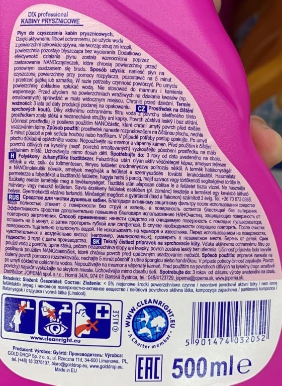 Suihkukaappien puhdistusneste Dix 500ml