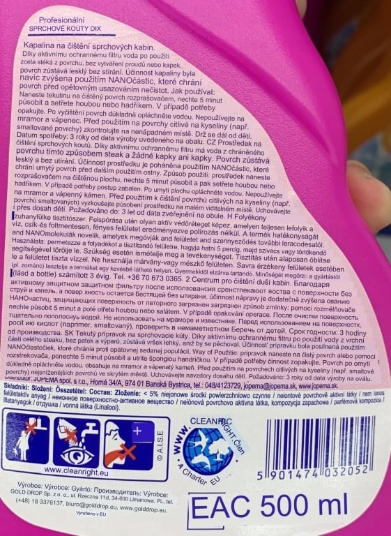Suihkukaappien puhdistusneste Dix 500ml
