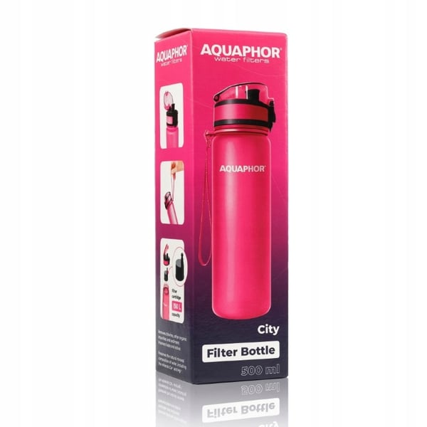 Aquaphor pinkki 0,5 l vesisuodatinpullo + 1 suodatin