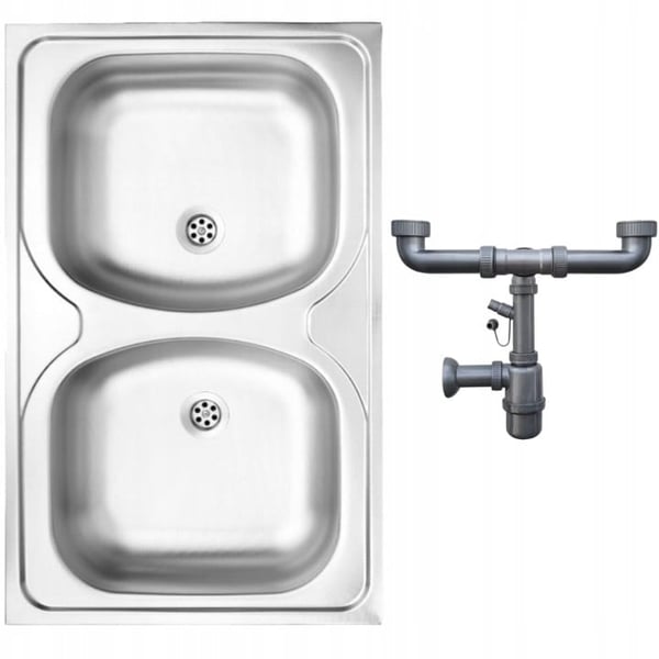 2-altainen teräksinen pesuallas 80x50 satiini Apollo-sifonilla