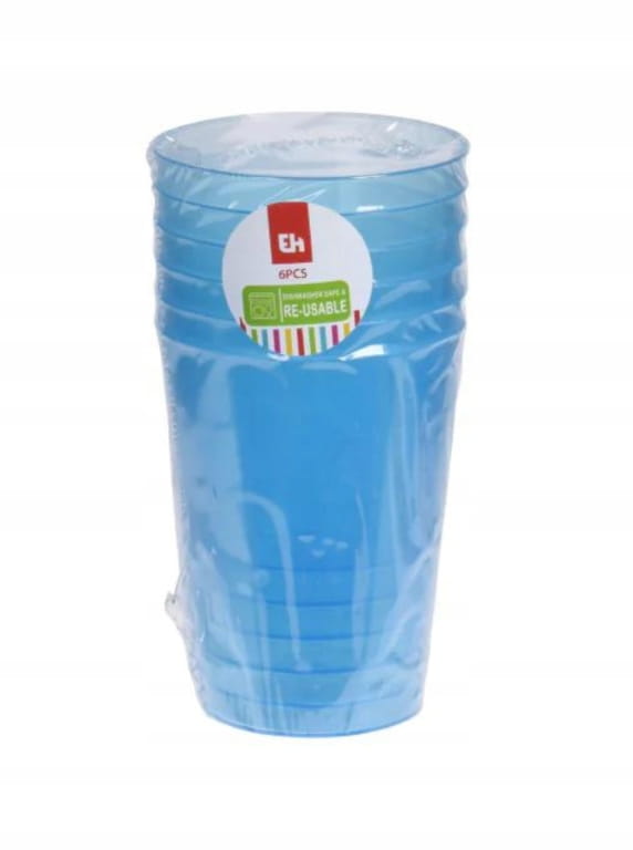 Set med 6 färgade plastmuggar
