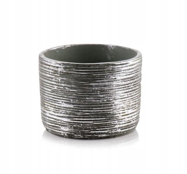 Grå keramikblomkruka, cylinderformad, 14x13cm