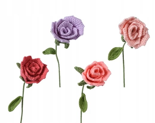 Strikket charmerende rose dekoration af materiale 40x6 cm
