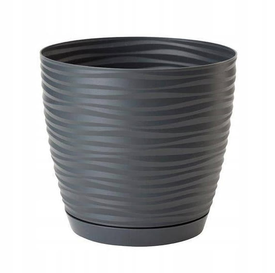 Antracit plastik urtepotte med underkop, 10,7x11 cm, rund