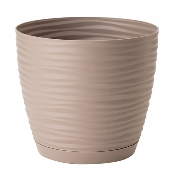 Blomsterpotte med underskål rund plastik beige 12,7x11,8cm