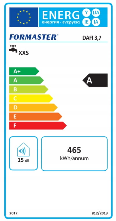 DAFI 5,5 l vandvarmer over vasken 5,5 kW med forkromet hane