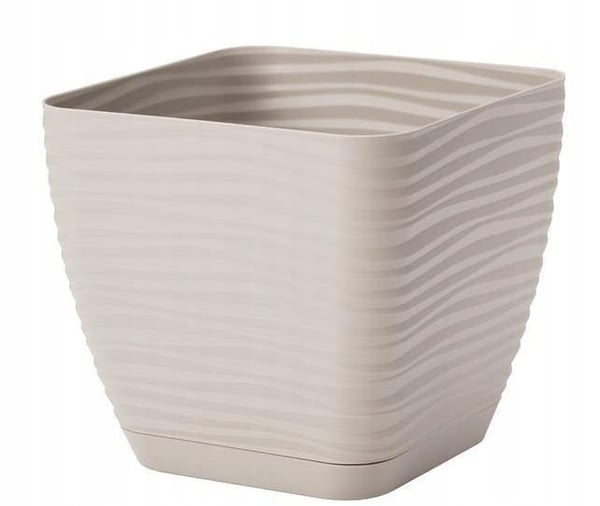 Blomkruka med underskål plast ljusgrå 10,7x10cm fyrkantig