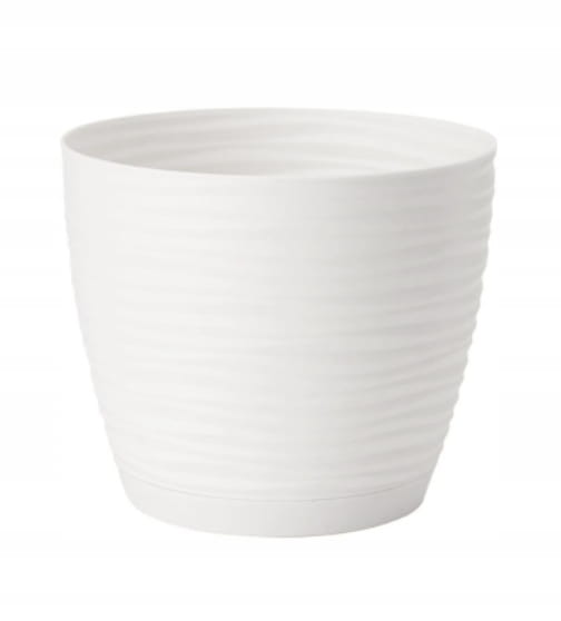 Dekorativ hvid urtepotte med underkop, 10,7x10 cm, plastik